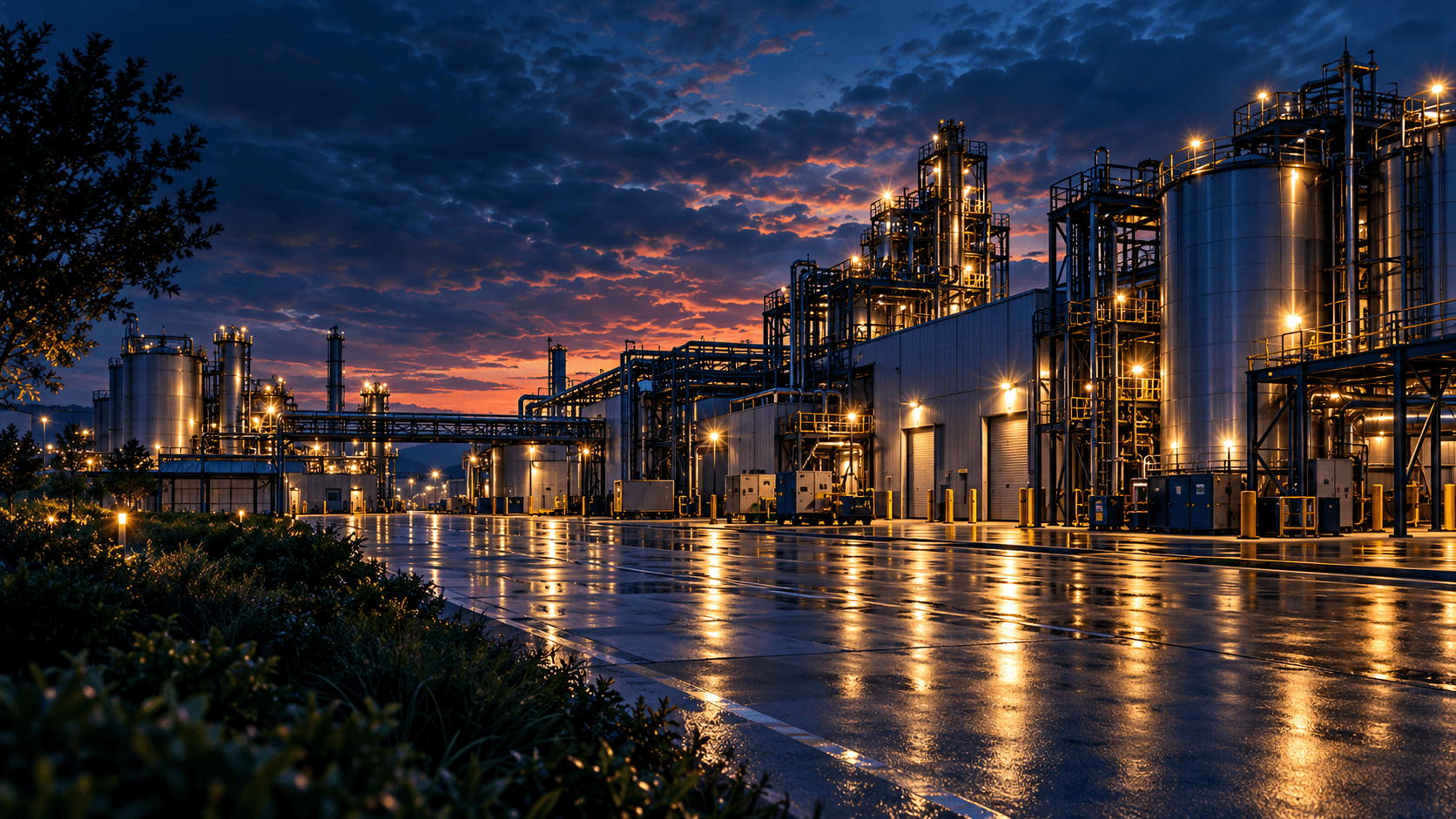 Industrial energy facility at night